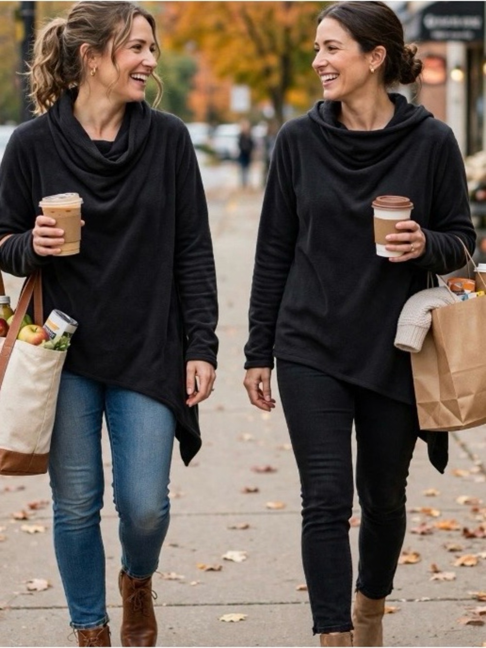 Women's Black Asymmetric Cowl Neck fleece wrap by ClimateRight Size S/M